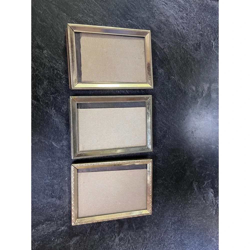 Vintage Gold Tone‎ Desk Photo Frame Set Ornate Border Set of 3